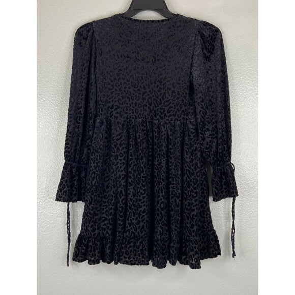 New In Collection Women Small Mini Dress Black Leopard Pattern Flow Skirt NWT - Picture 4 of 8